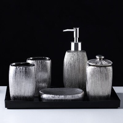 Electroplated Silver Ceramic Bathroom Accessories 6pcs Set W