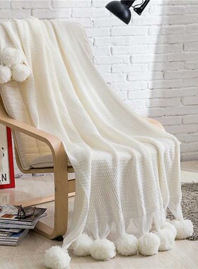 Pom Pom Plush Throw Blanket Crochet Knitted Blanket for Adul