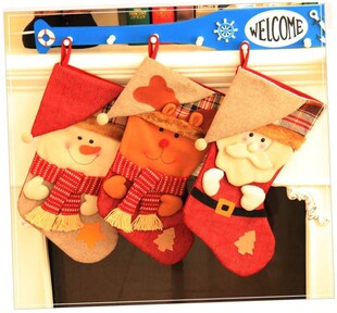 Christmas tartan Santa snowman socks present bag candy bag