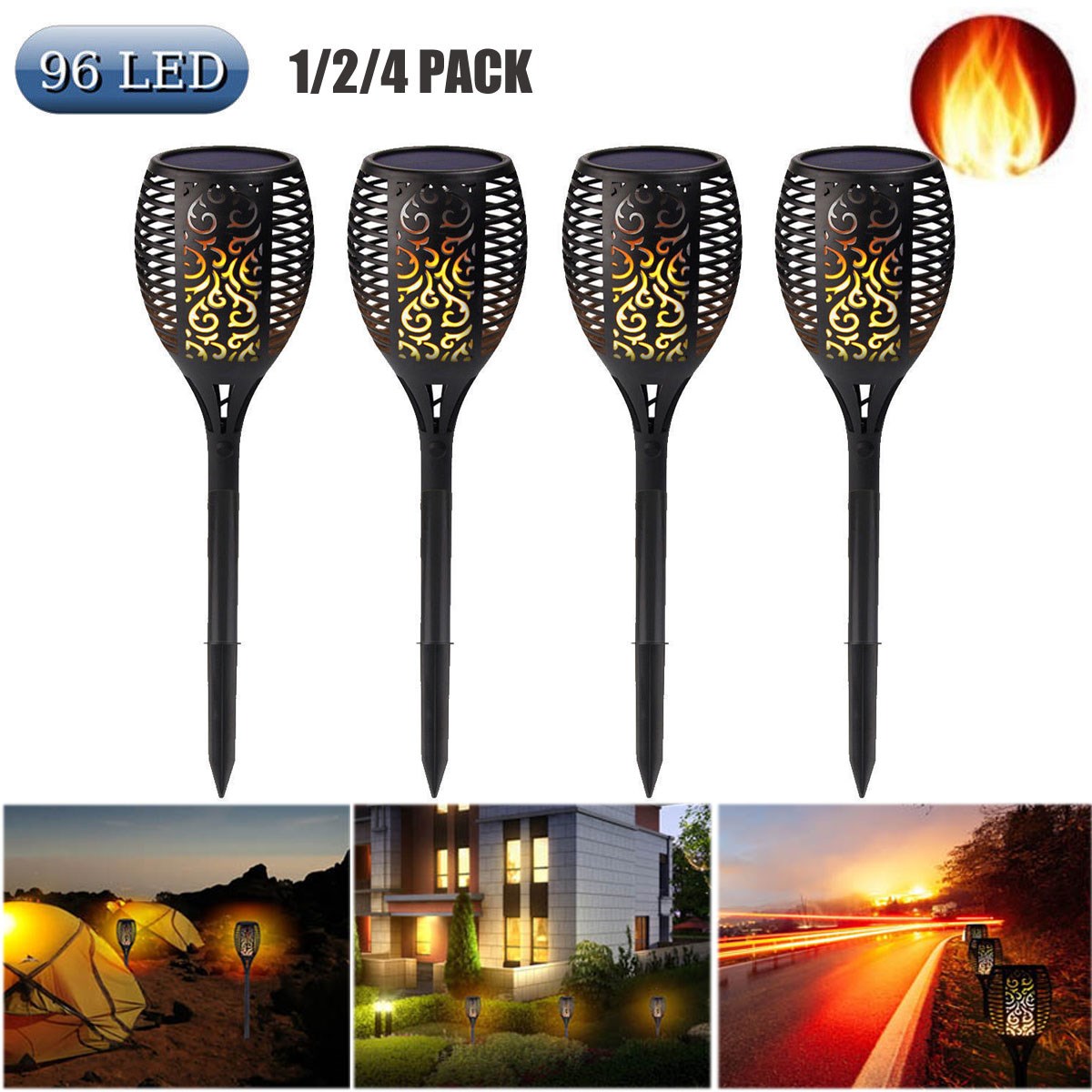 96 LED Solar Flame Light Garden Decoration Flickering Torch