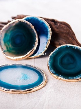 2Pcs Agate Slice Blue Agate Coaster Teacup Tray Decorative D