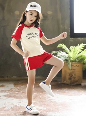 Children's wear sports leisure suit girls pure cotton strip
