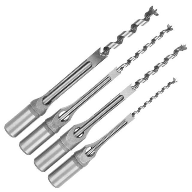 4pcs Square Hole Drill Bits 1/4 5/16 3/8 1/2 Wood Mortising