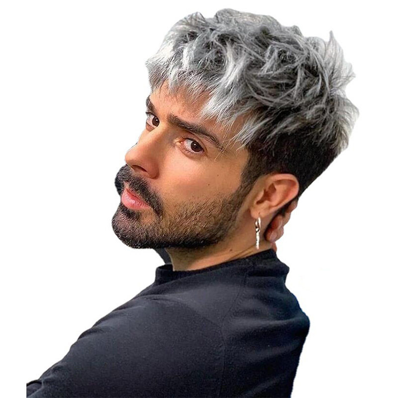 新款欧美男士渐变色短款化纤wigs