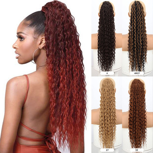 欧美假马尾辫 22寸小卷抽绳马尾 网兜小卷化纤马尾 wig 外贸款