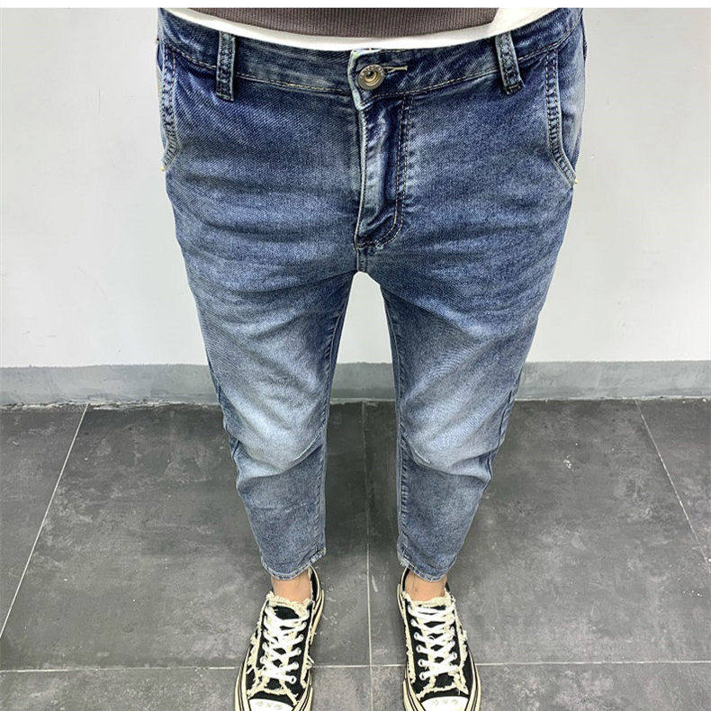 流行斜插口袋浅蓝色牛仔裤男微跨修身小脚裤潮牌弹力休闲九分裤子,男装,牛仔裤,淘宝优惠券,粉丝福利购,淘宝优惠卷