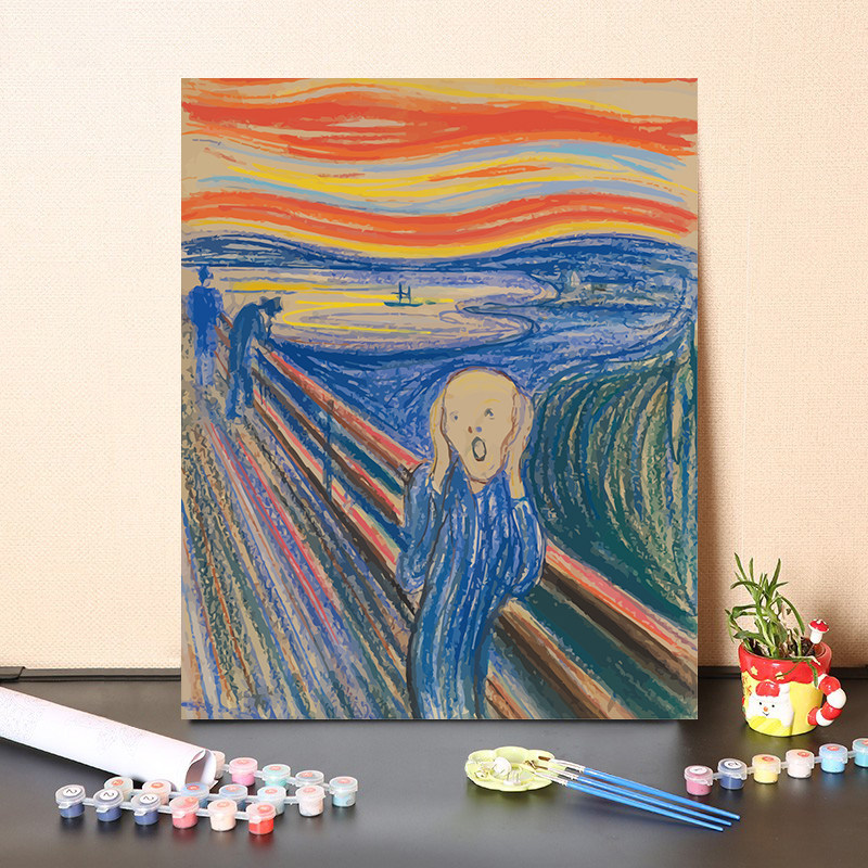 数字油画diy填充蒙克经典名画尖叫呐喊人物画像色彩艺术装饰油画