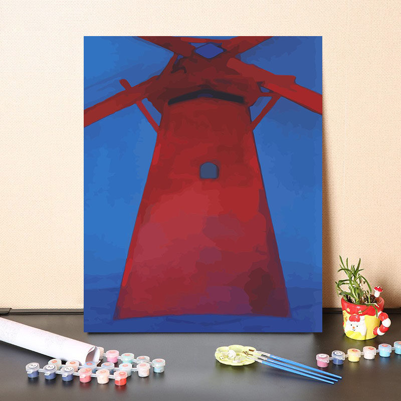 数字油画diy填充画家蒙德里安经典名画乡村教堂画客厅卧室装饰画