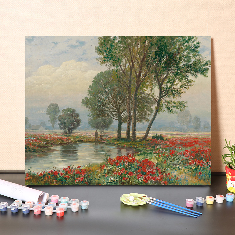 数字油画手绘diy世界名画海边小镇植物花卉装饰画打发时间休闲