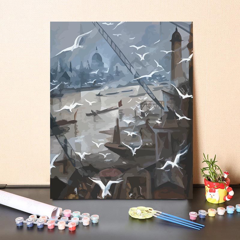 数字油画diy填充画家理查德韦恩经典名画战火中的城市士兵画挂画