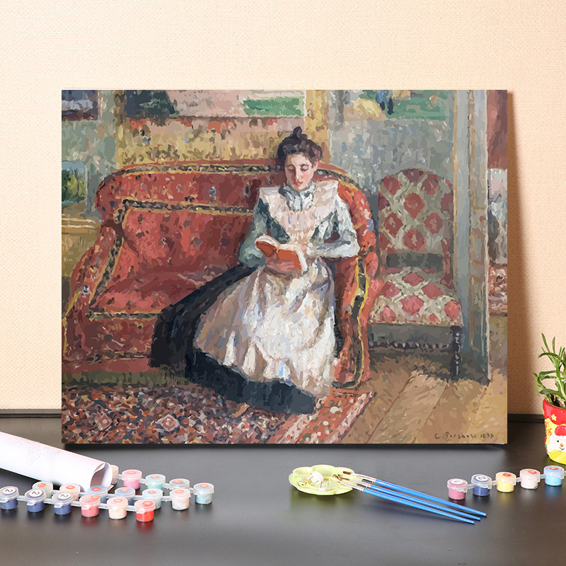 数字油画diy手工填充名人名画毕沙罗女子人物肖像画涂色画装饰画