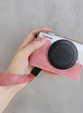 耐影相机底座适用于佳能微单M100 M200 M10可爱白色煤球皮质m100 m200 m10半皮保护套相机包肩带