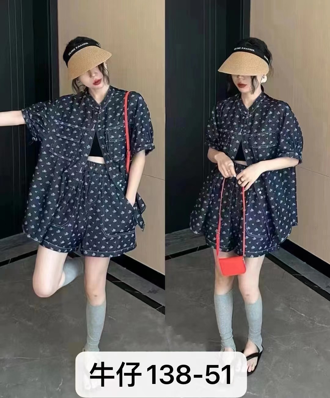 夏季牛仔衬衫阔腿短裤两件套装女欧洲站2024新款欧货女装潮