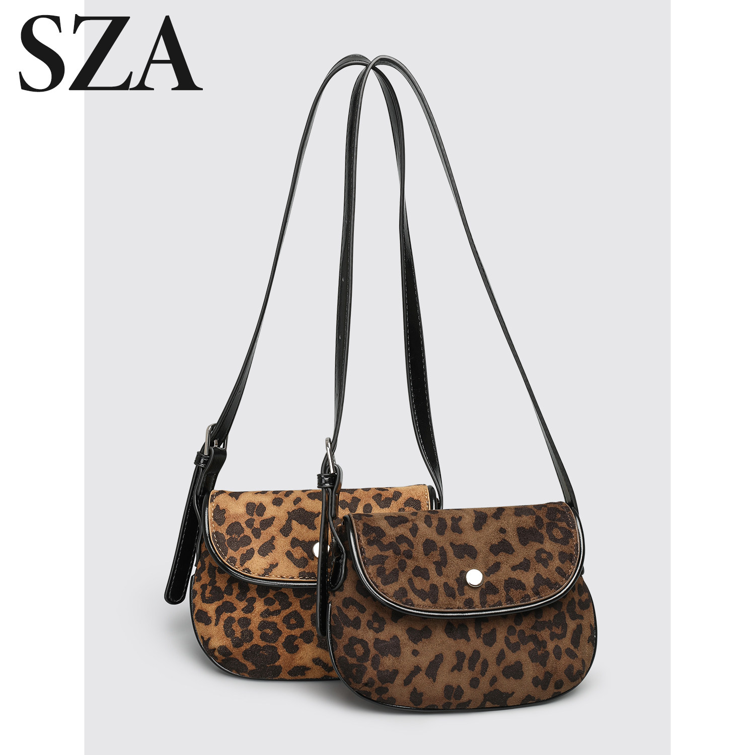 SZA高级感豹纹包包女迷你小包麂皮绒马鞍包时尚单肩腋下包手提包