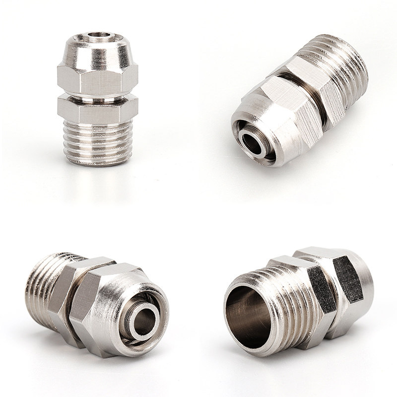 气管快拧接头带螺纹直通终端锁母式气动快速接头全铜镀镍高压pc