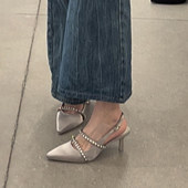 法式 外穿细跟高跟包头凉鞋 尖头水钻一字带玛丽珍凉鞋 女夏2026新款