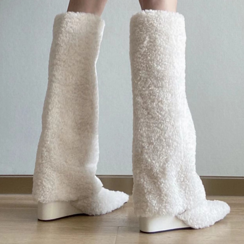 辣妹小众尖头毛毛高跟长靴女