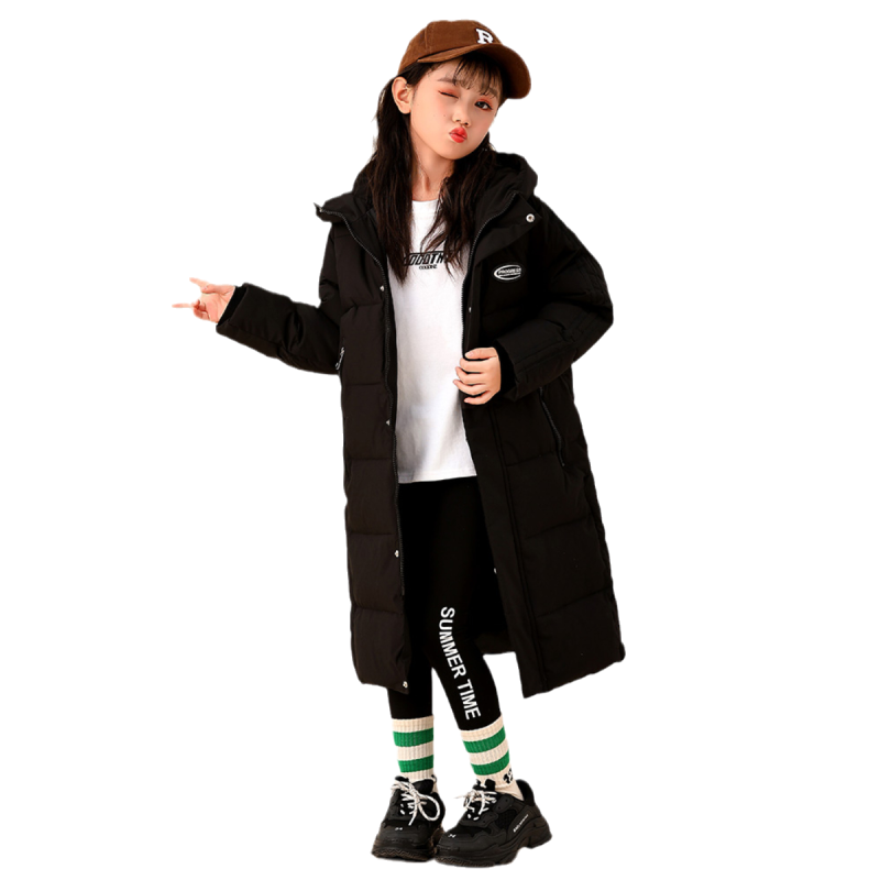 波比豬兒童羽絨服女童冬季洋氣過膝中長(zhǎng)款女寶寶加厚中大童親子裝