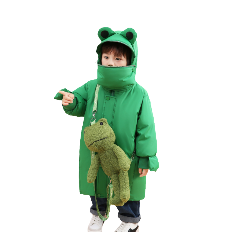 波比猪儿童羽绒服男童洋气青蛙女宝宝小童中长款大童冬装加厚外套
