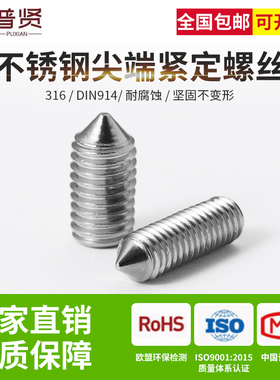 普贤 316尖端紧定不锈钢紧定螺丝无头内六角螺机米顶丝大全DIN914