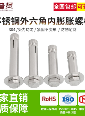 304不锈钢内置式膨胀螺丝外六角内膨胀螺栓敲击式内爆m6m8m10mM12