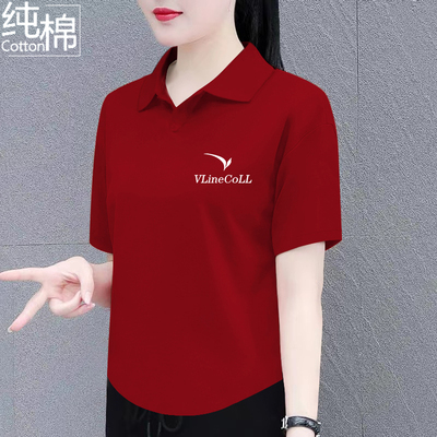 纯棉polo衫女印花短袖T恤