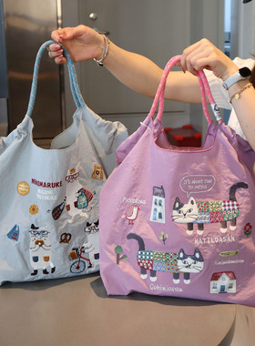 2026新品春夏休闲大容量单肩包猫咪购物袋女Kusuguru手提包袋学生