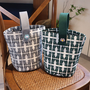 韩国千鸟格加厚布艺手提袋水桶包手拎包上班族带饭包便当包妈咪包