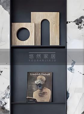 黄洞方圆轻奢大理石装饰品现代样板房摆件几何书房欧式简约门形软