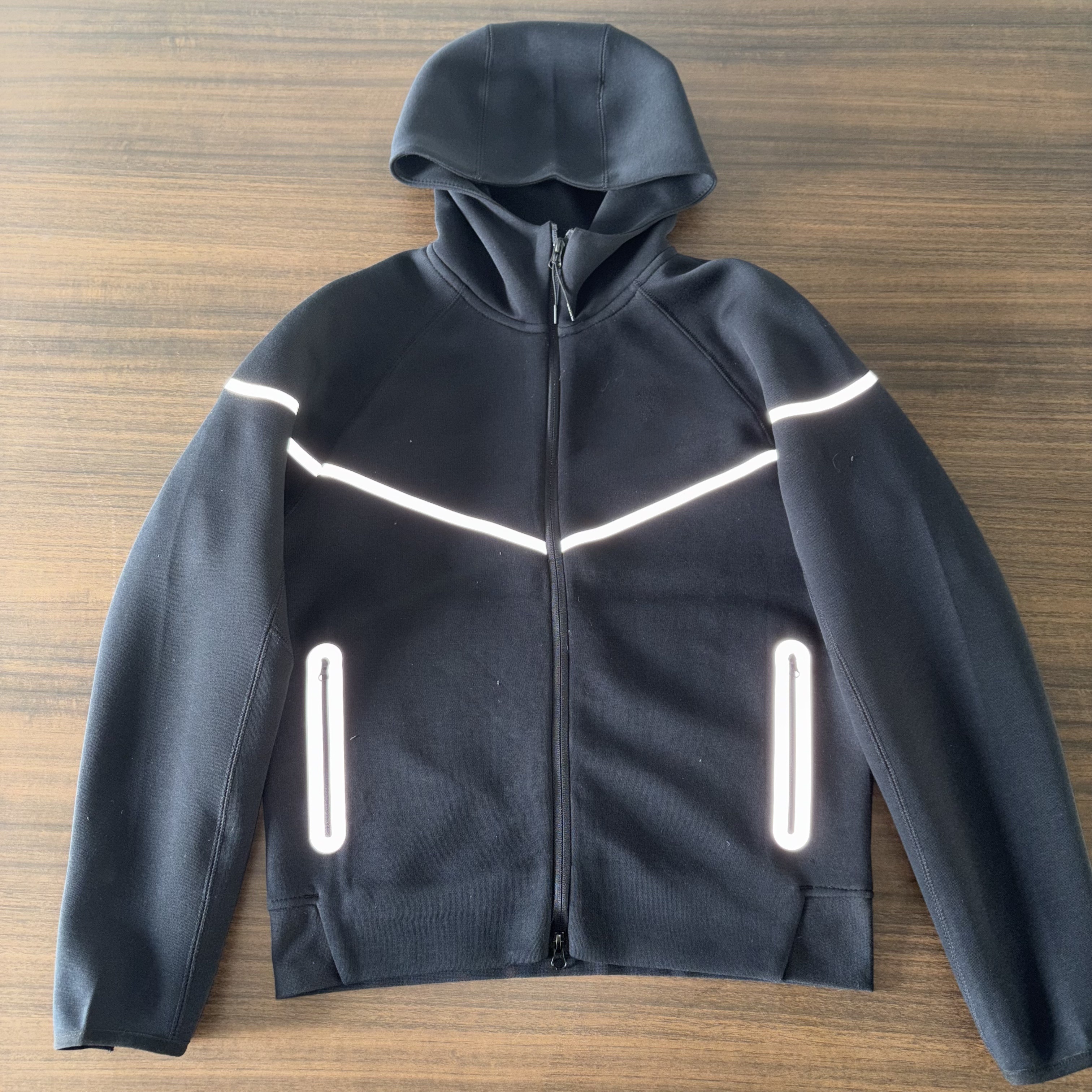 thumbnail for 25 years new sports hooded jacket sweatshirt air layer cotton zipper jacket autumn reflective laminated jacket set