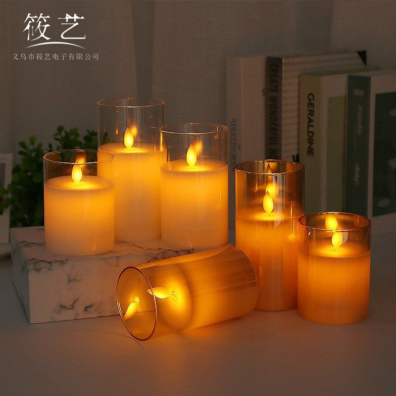电子蜡烛灯彷真火焰遥控套装电镀茶色玻璃LED火焰+灯玻璃摇摆跨境