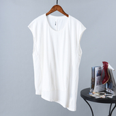 清仓2019夏季 新款 时尚 品牌折扣正品 简约拼接不规则无袖 上衣男