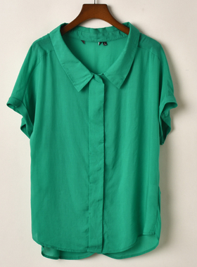 艾诺丝系列韩版百搭修身休闲时尚潮流简约绿色短袖衬衫