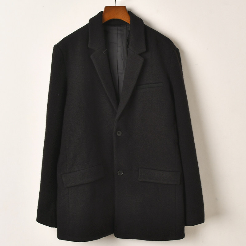 江南系列老钱风黑色毛呢西装外套女2025冬季通勤高级感短外套