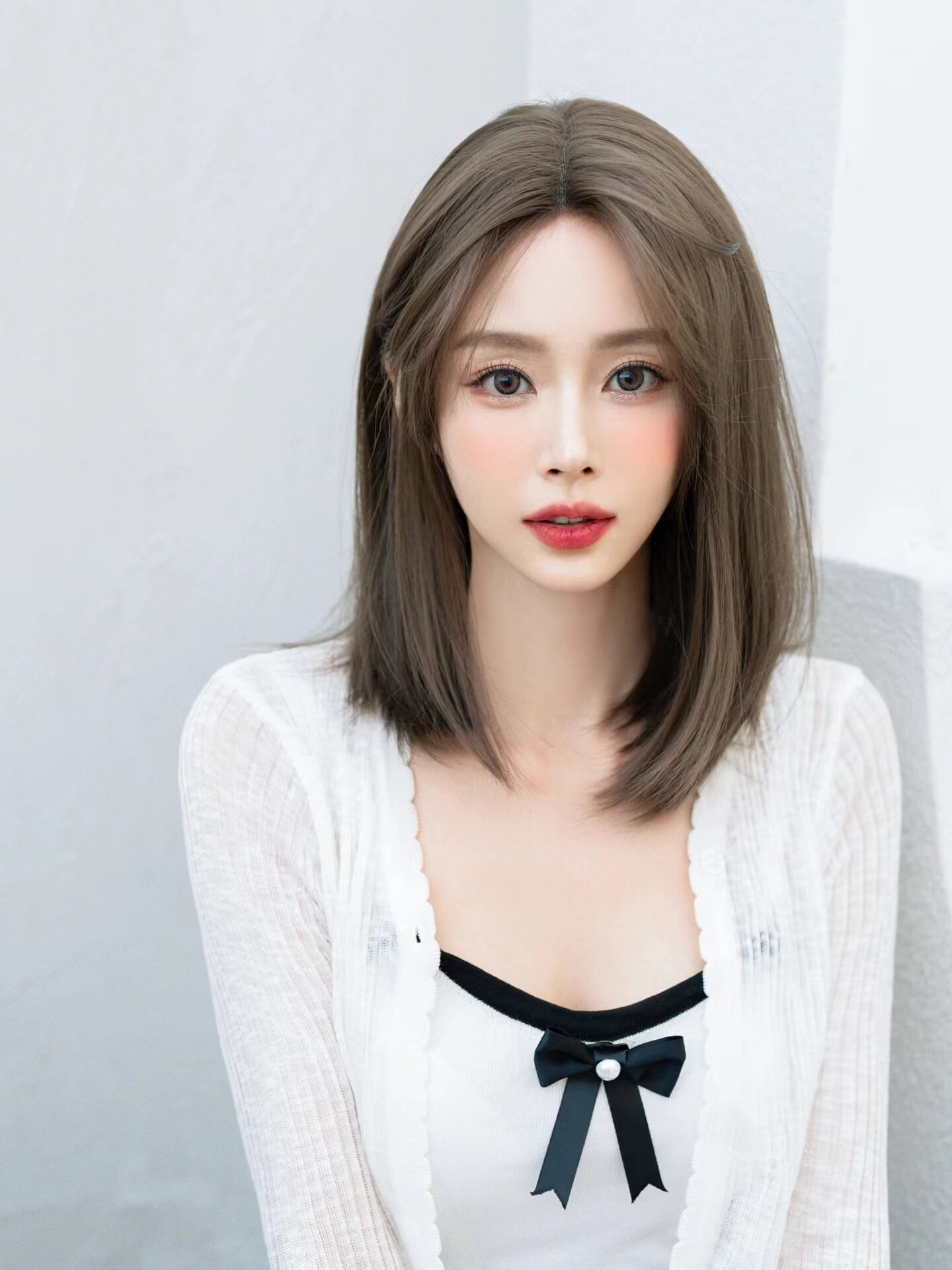假发女中长发修脸短直发减龄假发中分光头可带直发锁骨发全头套