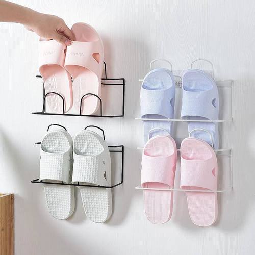 浴室拖鞋架墙壁免打孔壁挂式卫生间鞋子收纳神器简易门后沥水鞋架