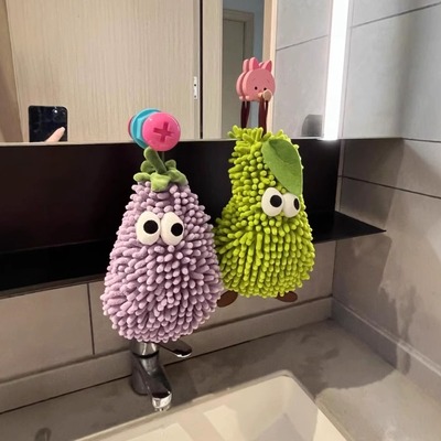 茄子梨擦手巾挂饰可爱雪尼尔超强吸水加厚防臭速干厨房卫生间浴室