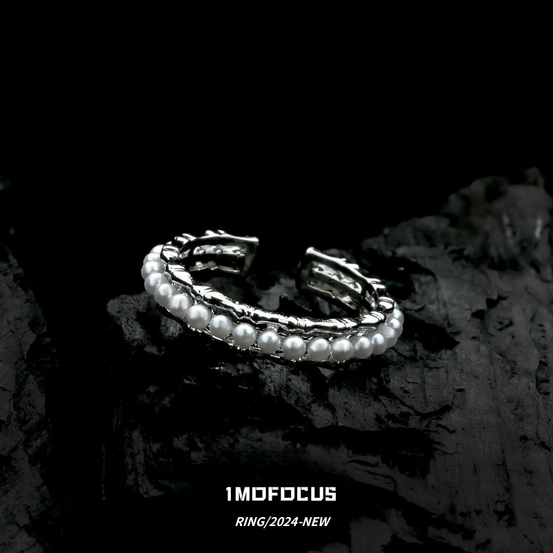 1MOFOCUS原创设计珍珠环绕戒指女简约百搭个性小众高级感开口指环