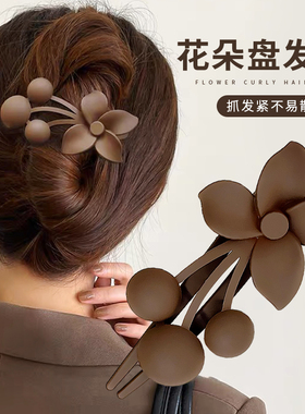 花朵一字鸭嘴夹发夹女2025新款大号后脑勺发量少盘发头饰夹子发卡