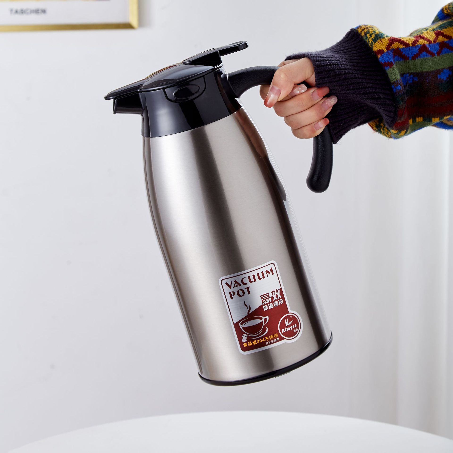 金怡真空咖啡壶304不锈钢保温热水瓶大容量暖开水壶2.1L真空保温