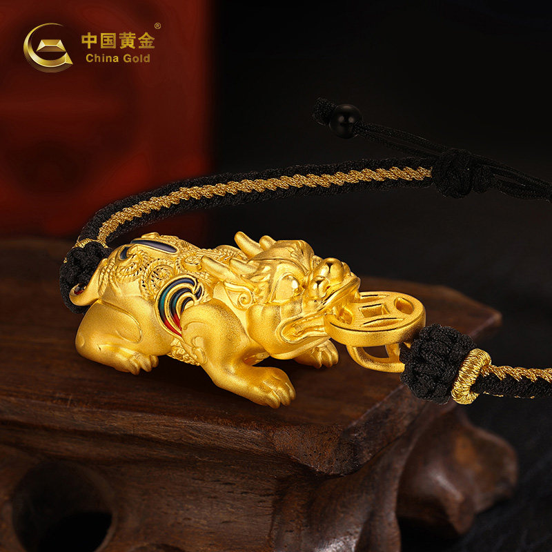 中国黄金足金999貔貅手链本命年纯金招财貔貅转运珠情侣手串男女