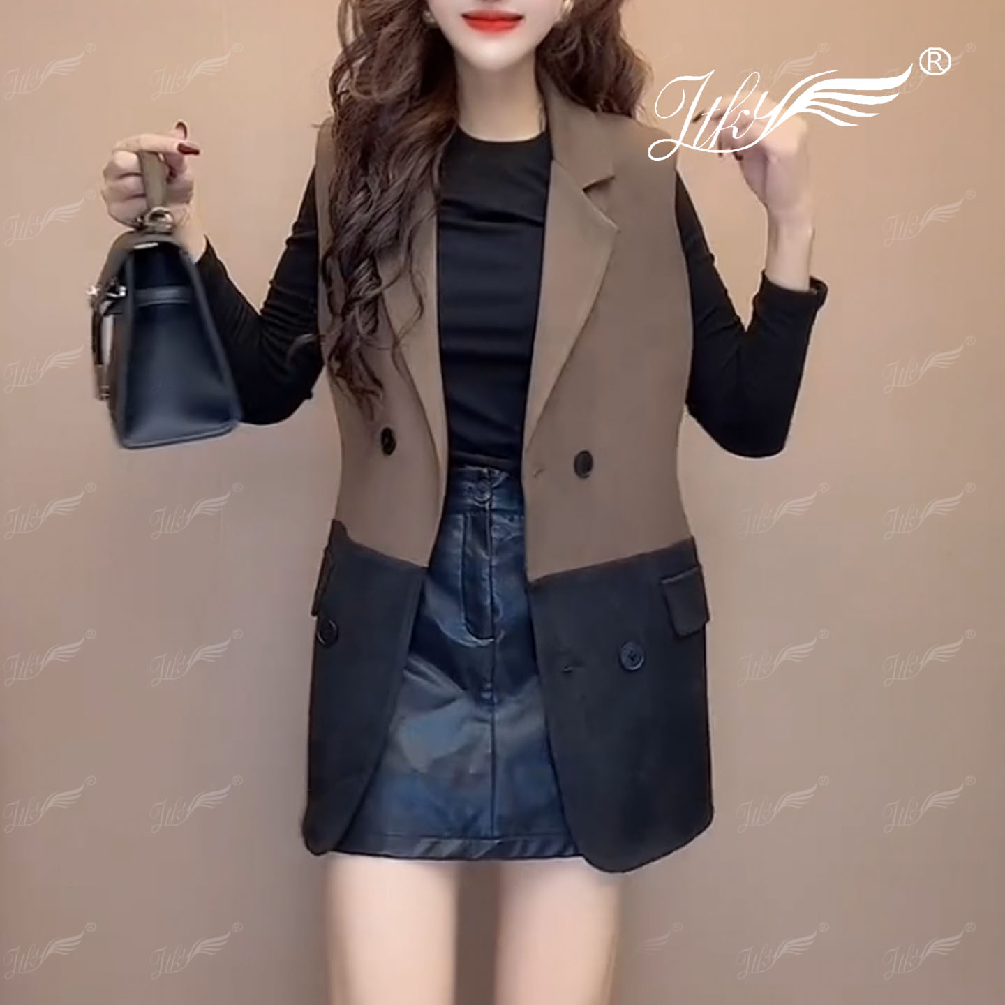 简约休闲气质百搭拼接撞色马甲女