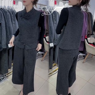 打底衫 国风时尚 气质减龄盘扣马夹阔腿裤 女2025秋冬新款 三件套 套装