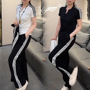 顯瘦短袖 新款 運動休閑套裝 洋氣減齡修身 氣質(zhì)舒適兩件套女 長褲
