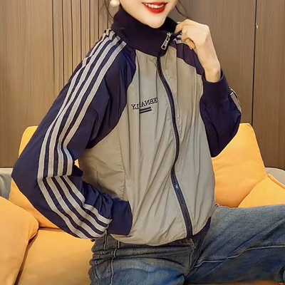 时尚撞色短款外套立领拉链防晒衣