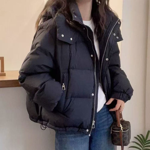 大码加厚连帽羽绒服女韩