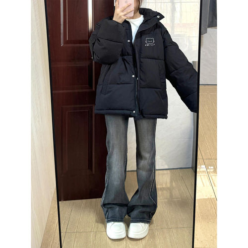 黑色羽绒棉服女冬季短款