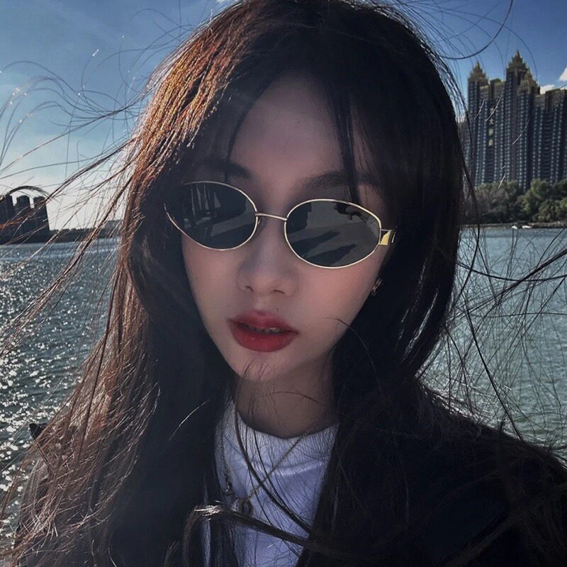 大媛家Sunny 金属小框椭圆形墨镜男女高级感太阳镜开车防紫外线潮