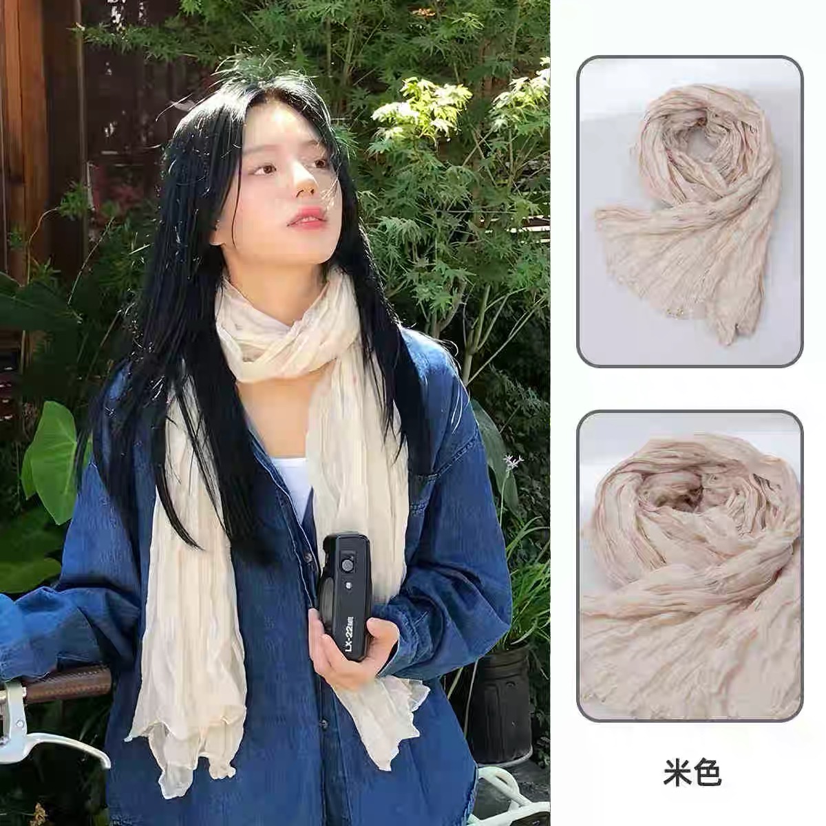 大媛家Sunny 氛围感文艺复古棉麻围巾新款民族风护颈围脖旅游披肩