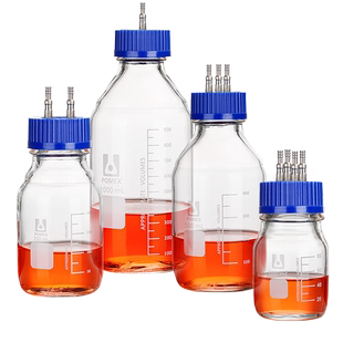 实验室补料瓶发酵罐加料瓶一通/双通/三通/四通孔不锈钢盖试剂加料瓶玻璃瓶补料瓶盖废液瓶补液加液瓶1/2/3/4